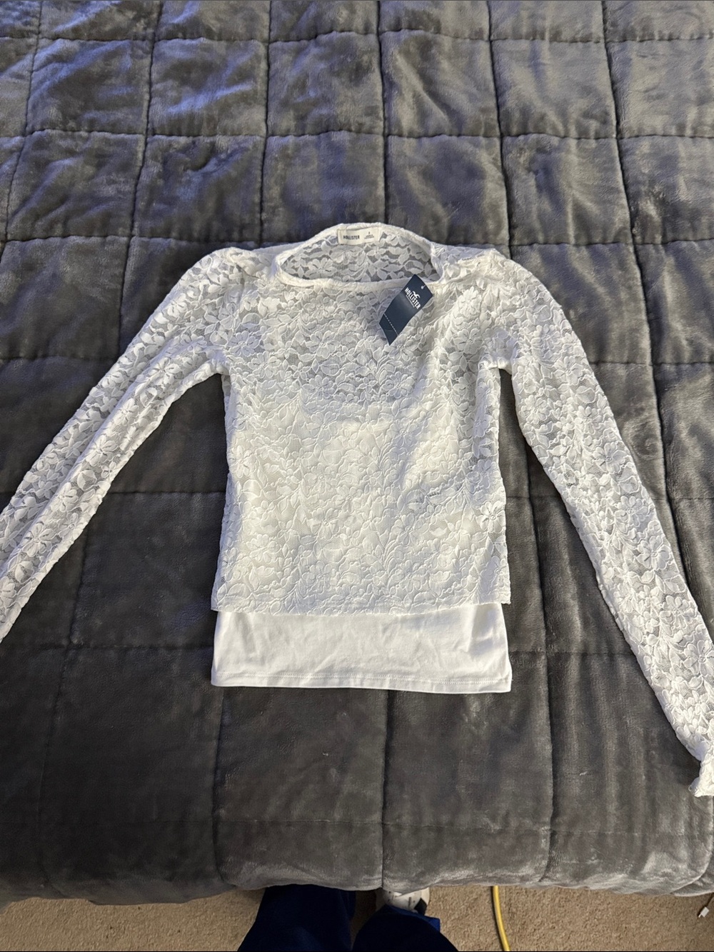 Hollister White Lace Long-Sleeve Layered Top